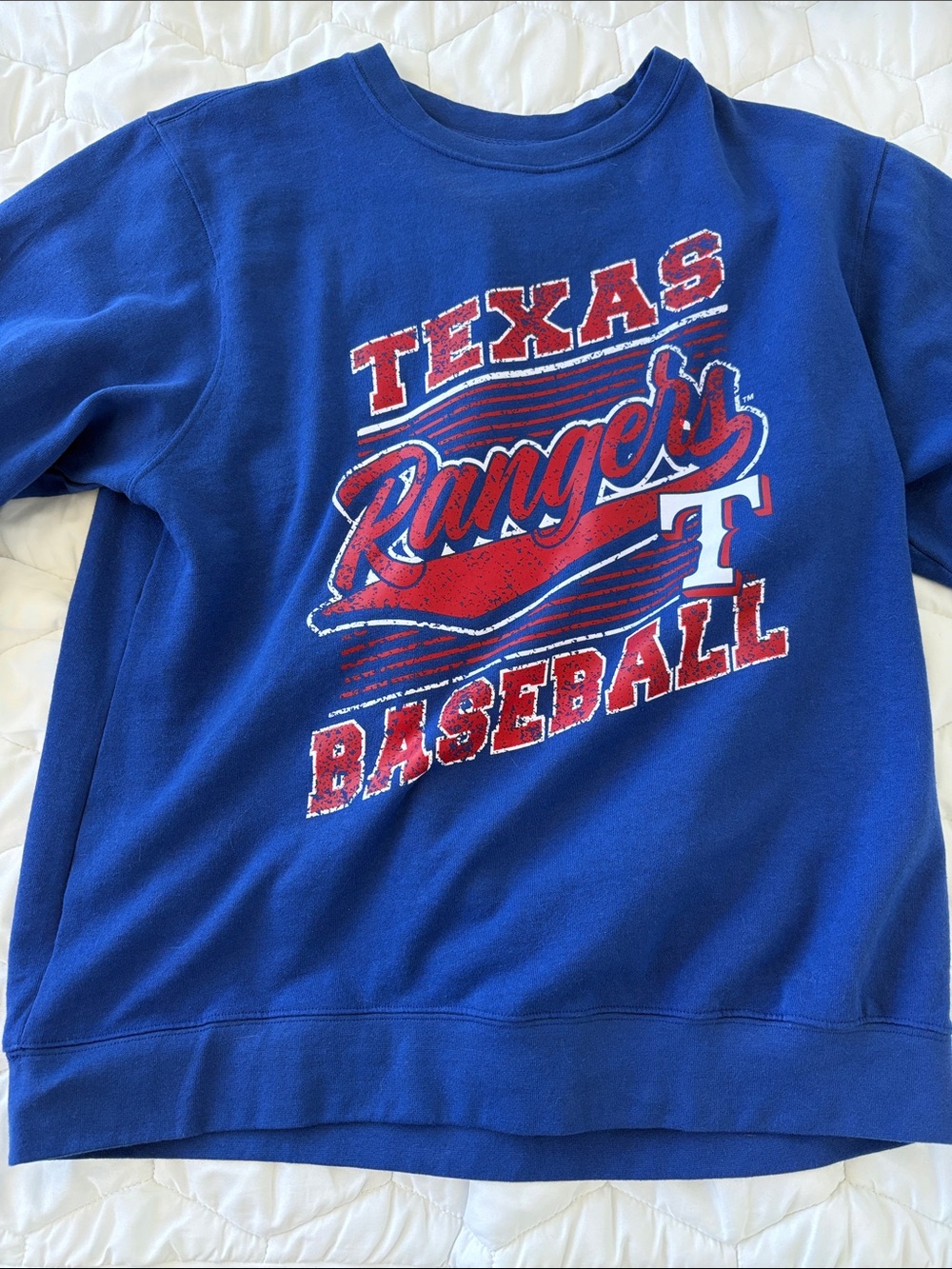 Stitches Royal Blue Sweatshirt with Red Texas Rangers Graphic